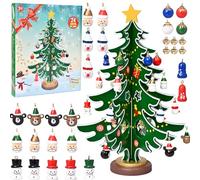 Antsparty Wooden Tabletop Christmas Tree Small Christmas Tree with 30 Mini Xmas Ornaments, 3D DIY Creative Christmas Tree Table Desk Decoration Gift for Christmas