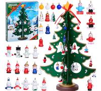 Antsparty Wooden Tabletop Christmas Tree Small Christmas Tree with 30 Mini Xmas Ornaments, 3D DIY Creative Christmas Tree Table Desk Decoration Gift for Christmas
