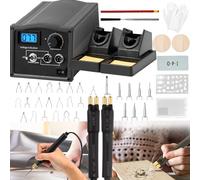 Antstone Wood Burning Kit Dual Pen Pyrography Wood Burning Tool with 20 Wire Nibs 7 Solid Tips Temperature Adjustable Pyrography Kit with 2 Detachable Pens for Wood Leather Wood Burner for Adults Kids