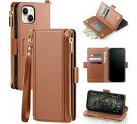Antsturdy Compatible with iPhone 14 Wallet Case RFID Blocking,PU Leather Phone Case Women Men Flip Shockproof Cover with Wrist Strap Zipper pocket Credit Card Holder Slots,for Apple 14 6.1"Light Brown