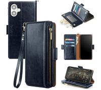 Antsturdy Compatible with iPhone 16 Plus Wallet Case,RFID Blocking PU Leather Phone Case Women Men Kickstand flip Cover Wrist Strap Zipper Credit Card Holder Slots for Apple 16 Plus 6.7",Dark Blue