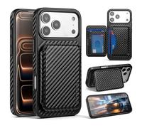 Antsturdy Compatible with iPhone 17 Pro Wallet Case, RFID Blocking Card Holder Protective Phone Cover with Kickstand, Shockproof Anti-Drop Protective Case for 17 Pro,Carbon Black
