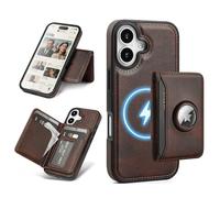 Antsturdy Compatible with MagSafe 2 in 1 Detachable Magnetic iPhone 17 Case Wallet with AirTag Holder,Men Women PU Leather RFID Blocking Credit Card Holder Slots Flip Cover Kickstand,Coffee