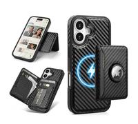 Antsturdy Compatible with MagSafe 2 in 1 Detachable Magnetic iPhone 17 Case Wallet with AirTag Holder,Men Women PU Leather RFID Blocking Credit Card Holder Slots Flip Cover Kickstand,Carbon Black