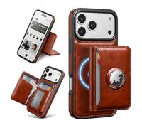 Antsturdy Compatible with MagSafe 2 in 1 Detachable Magnetic iPhone 17 Pro Max Case Wallet with AirTag Holder,Men Women PU Leather RFID Blocking Credit Card Holder Slots Flip Cover Kickstand,Brown