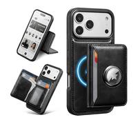 Antsturdy Compatible with MagSafe 2 in 1 Detachable Magnetic iPhone 17 Pro Max Case Wallet with AirTag Holder,Men Women PU Leather RFID Blocking Credit Card Holder Slots Flip Cover Kickstand,Black