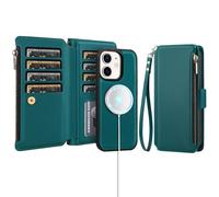 Antsturdy Compatible with Magsafe Magnetic 2 in 1 Detachable iPhone 11 Wallet Case with Credit Card Holder Slots,PU Leather Flip RFID Blocking Phone Cover Wrist Strap Zipper Women Men,Indigo Blue