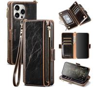 Antsturdy Compatible with Phone 16 Pro Max Wallet Case,RFID Blocking PU Leather Phone Case Women Men Kickstand flip Cover Wrist Strap Zipper Credit Card Holder Slots for 16 ProMax,Coffee