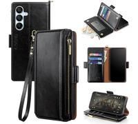 Antsturdy Compatible with Samsung Galaxy A15 5G Case Wallet with Card Holder Women Men Phone Case RFID Blocking PU Leather Flip Shockproof Cover with Strap Zipper Credit Card Slots,Black