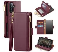 Antsturdy Compatible with Samsung Galaxy A26 5G Case Wallet with Card Holder Women Men Phone Case RFID Blocking PU Leather Flip Shockproof Cover Wrist Strap Zipper Credit Card Slots,Wine Red