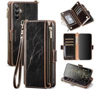 Antsturdy Compatible with Samsung Galaxy A27 5G Wallet Case with Card Holder Women Men Phone Case RFID Blocking PU Leather Flip Shockproof Cover Wrist Strap Zipper Credit Card Slots,Coffee