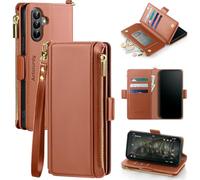 Antsturdy Compatible with Samsung Galaxy A37 Wallet Case with Card Holder Women Men Phone Case RFID Blocking PU Leather Flip Shockproof Cover Wrist Strap Zipper Credit Card Slots,Light Brown