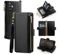 Antsturdy Compatible with Samsung Galaxy A37 Wallet Case with Card Holder Women Men Phone Case RFID Blocking PU Leather Flip Shockproof Cover Wrist Strap Zipper Credit Card Slots,Black