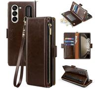 Antsturdy Compatible with Samsung Galaxy Z Fold 5 Case Wallet Women with【S Pen Holder】 Phone Case with Card Holder Strap PU Leather RFID Blocking Flip Protective Cover Credit Slots Men,Coffee