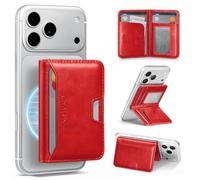 Antsturdy for Magsafe Wallet Stand with Holder,PU Leather RFID Blocking Card Holder,5 Card Slots,Strong Magnet Minimalist Flip Folio Kickstand for iPhone 17/16/15/14/13/12/Pro/Max/Plus/Air,Red