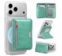 Antsturdy for Magsafe Wallet Stand with Holder,PU Leather RFID Blocking Card Holder,5 Card Slots,Strong Magnet Minimalist Flip Folio Kickstand for iPhone 17/16/15/14/13/12/Pro/Max/Plus/Air,Blue Green