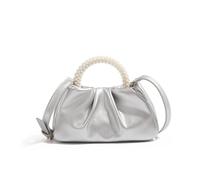 ANTTK Cloud Bag for Women, PU Leather with Stitching Detail, Medium Size, Horizontal Square Shape, Medium-Soft Texture, Magnetic Closure, Double Strap, White