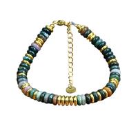 ANTTK Colourful Natural Stone Disc Bracelet for Women, Geometric Beaded Bracelet, Semi-Precious Stones with Gold Colour Beads, Stainless Steel Clasp, Lightweight Handmade Jewellery