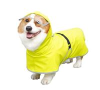 ANTTK dog raincoat, suitable for small to large dogs, waterproof PU cape that covers the abdomen, hood with transparent brim, leash hole, egg yolk yellow, optional reflective trim, sizes M to 9XL,