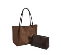 ANTTK Faux Suede Handbag with Magnetic Snap, Medium Vertical Square Shoulder Tote Bag, Single Strap with Interior Pockets for Daily Commute, Brown Black Green