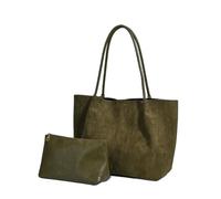 ANTTK Faux Suede Handbag with Magnetic Snap, Medium Vertical Square Shoulder Tote Bag, Single Strap with Interior Pockets for Daily Commute, Brown Black Green