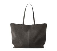 ANTTK Genuine Cowhide Suede Tote Bag with Zipper Closure, Medium Horizontal Square Shoulder Handbag, Double Straps with Hidden Zipper Pocket, Daily Commute, Coffee Dark Brown Off-White