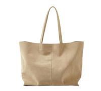 ANTTK Genuine Cowhide Suede Tote Bag with Zipper Closure, Medium Horizontal Square Shoulder Handbag, Double Straps with Hidden Zipper Pocket, Daily Commute, Coffee Dark Brown Off-White