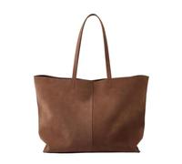 ANTTK Genuine Cowhide Suede Tote Bag with Zipper Closure, Medium Horizontal Square Shoulder Handbag, Double Straps with Hidden Zipper Pocket, Daily Commute, Coffee Dark Brown Off-White