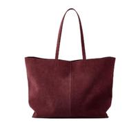 ANTTK Genuine Cowhide Suede Tote Bag with Zipper Closure, Medium Horizontal Square Shoulder Handbag, Double Straps with Hidden Zipper Pocket, Daily Commute, Coffee Dark Brown Off-White