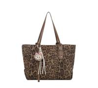 ANTTK Medium Polyester Tote Bag Leopard Print, Zipper Closure Vertical Square Handbag, Double Straps Plush Doll Pendant Decor, for Daily Commute, Leopard Brown Black