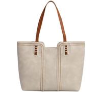 ANTTK PU Leather Boston Bag for Women, Horizontal Square Shape with Stitching Detail, Large Size, Soft Texture, Zipper Closure, Phone Pocket & Document Pocket, Single Strap, Grey