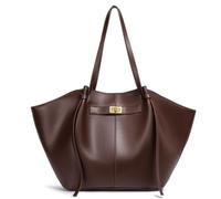 ANTTK PU Leather Medium Tote Bag, Stitching Detail Golden Magnetic Buckle Closure, Horizontal Square Shoulder Bag, Double Straps, Cut-Out Pocket, for Daily Commute Work, Brown
