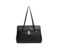 ANTTK PU Leather Tote Bag with Metal Lock Clasp, Medium Horizontal Square Shoulder Handbag, Double Straps with Hidden Zipper Pocket, for Daily Commute, Black White
