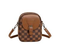 ANTTK Urban Minimalist PU Leather Square Bag for Women, Medium Vertical Shape with Plaid Pattern, Zipper Closure, Single Strap, Brown