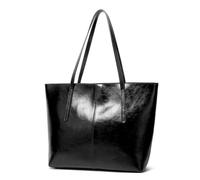 ANTTK Waxed PU Leather Large Commuter Tote Bag with Zipper Closure, Horizontal Square Shoulder Bag, Double Straps with Divider Zipper Pocket, for Daily Work, Black Green Wine Red Brown