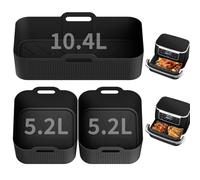 Anttyscar 1x10.4L+ 2x5.2L Silicone Liners for Ninja AF500UK, 2mm Silicone Liners for Foodi Flexdrawer AF500uk, Ninja Air Fryer Dual Accessories, AF500uk Liners Accessories (3PCS, Black)