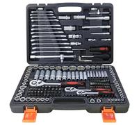 Anttyscar 216PCS Socket Set - 1/2, 1/4, 3/8 Professional Toolbox, 24 Tooth Ratchet Repair Tools, Socket and Spanner Set, Quick Release Reversible Ratchet for Auto Repairing and Household