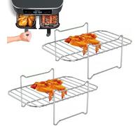 Anttyscar 2Pcs Air Fryer Rack Compatible with Ninja Food Dual Zone Air Fryer AF300UK/AF400UK Dual Drawers, Layered Dehydrator Racks Skewer Rack 304 Stainless Steel Dual Air Fryer Accessories