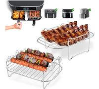 Anttyscar 2Pcs Air Fryer Rack Compatible with Ninja Food Dual Zone Air Fryer AF300UK/AF400UK SL400UK Dual Drawers, Layered Dehydrator Racks Skewer Rack 304 Stainless Steel Dual Air Fryer Accessories