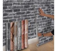 Anttyscar 2Roll Dark Grey Brick Wallpaper - 3D Effect Textured Brick Effect Wallpaper for Realistic Faux Bricks Wall Covering，Anti-Fouling Slate for Bedroom Living Room Hallway Stairs Lounge