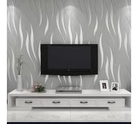 Anttyscar 3D Embossed Grey Wallpaper for Livingroom Bedroom Non-Woven Wave Stripes Roll Silver Glitter Wallpaper Feature Stripe Modern Geometric Patterned A