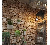 Anttyscar 3Roll Brown Stone Wallpaper - 3D Effect Textured Stone Effect Wallpaper for Realistic Faux Stones Wall Covering，Anti-Fouling Slate for Bedroom Living Room Hallway Stairs Lounge