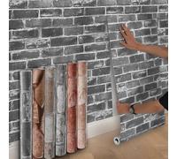 Anttyscar 3Roll Dark Grey Brick Wallpaper - 3D Effect Textured Brick Effect Wallpaper for Realistic Faux Bricks Wall Covering，Anti-Fouling Slate for Bedroom Living Room Hallway Stairs Lounge A
