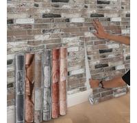 Anttyscar 4Roll Brown Grey Brick Wallpaper - 3D Effect Textured Brick Effect Wallpaper for Realistic Faux Bricks Wall Covering，Anti-Fouling Slate for Bedroom Living Room Hallway Stairs Lounge