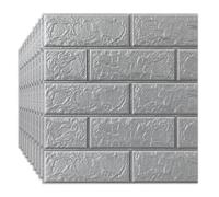 Anttyscar 50PCS Grey 3D Brick Wallpaper Wall Stickers - Self-Adhesive and Waterproof Foam Panels, Easy to Install Peel and Stick Design for Home Decor