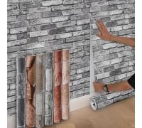 Anttyscar 5Roll Grey Brick Wallpaper - 3D Effect Textured Brick Effect Wallpaper for Realistic Faux Bricks Wall Covering，Anti-Fouling Slate for Bedroom Living Room Hallway Stairs Lounge