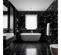 Anttyscar 6Roll Black Thicken Self Adhesive Wallpaper Black Marble Peel and Stick Wallpaper Waterproof Wall Panels for Living Room Bedroom Bathroom Kitchen Splashback 300cm x 40cm