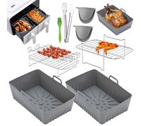 Anttyscar 8PCS Silicone Air Fryer Liner,Air Fryer Accessories for Tower Vortx T17100 Vizion Dual Basket,Air Fryer Racks,Reusable Air Fryer Food Safe Dual Basket,Silicone Pot for Oven,Microwave,Grey