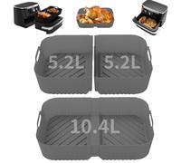 Anttyscar Air Fryer Liners Silicone for Ninja Flexi Drawer Air Fryer,2In1 AF500UK/AF500UKCP 10.4L Accessories Reusable Air Fryer Accessories Large Air Fryer Inserts, 1X10.4L and 2x5.2L (3 Packs-Grey)