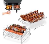 Anttyscar Air Fryer Racks for Ninja Dual, 2pcs Dehydrator Rack with 4 Skewers, Air Fryer AF300UK AF400UK Accessories, Grilling Rack for Ninja/Instant/Saltert/EMtronics Double Drawer Fryer